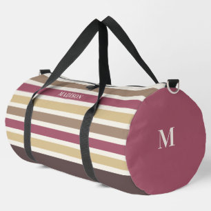 Custom Name & Monogram Retro Stripes Pattern Duffle Bag