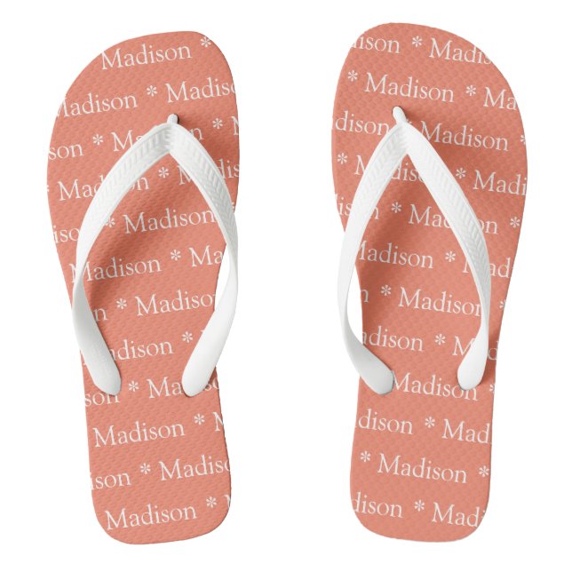 Custom name monogram salmon white pattern jandals (Footbed)