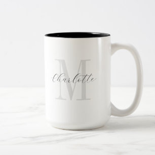 Custom Name Monogram Script Two-Tone Coffee Mug