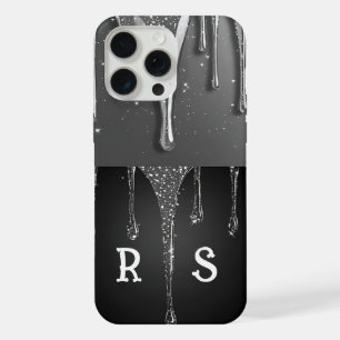 Custom name Monogram Silver Glitter Drips iPhone 15 Pro Max Case