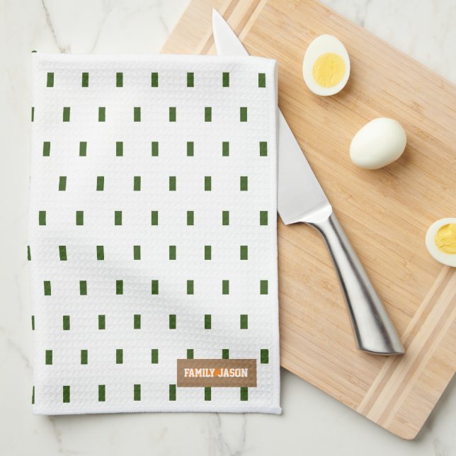 Custom name monogram squares dots white green tea towel (Quarter Fold)