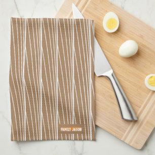Custom name monogram stripes waves brown white tea towel