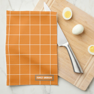 Custom name monogram stylish pattern orange white tea towel