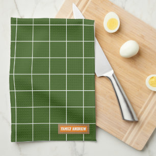 Custom name monogram stylish pattern white green k tea towel