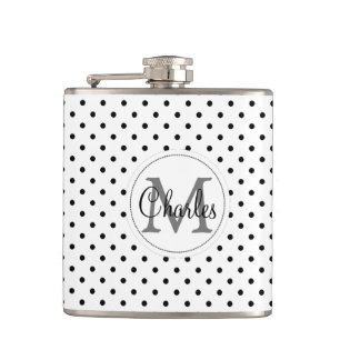 Custom Name Monogram.White And Black Polka Dots Hip Flask