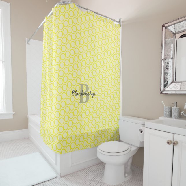 Custom Name Monogram Yellow Ring Pattern  Shower Curtain (In Situ)