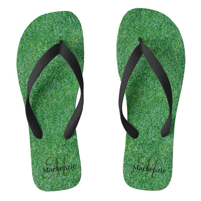 Custom Name Monogram Zen Green Grass Nature Jandals (Footbed)