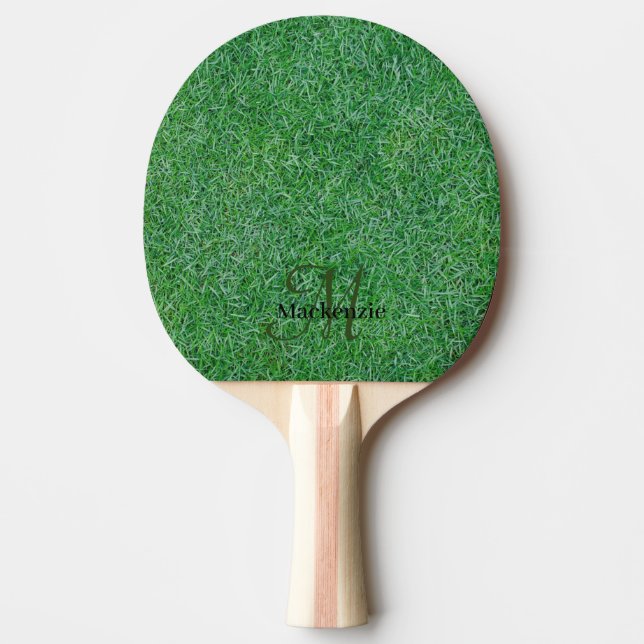 Custom Name Monogram Zen Green Grass Nature Ping Pong Paddle (Front)
