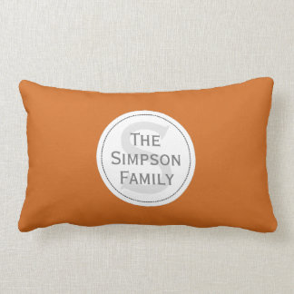 Custom Name Monogrammed. Cinnamon Orange & White Lumbar Cushion