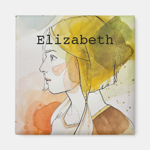 Custom name monogrammed cute gift watercolor girly magnet