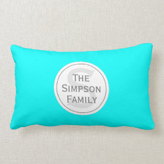 Custom Name Monogrammed.Cyan Light Blue & Whit Lumbar Cushion