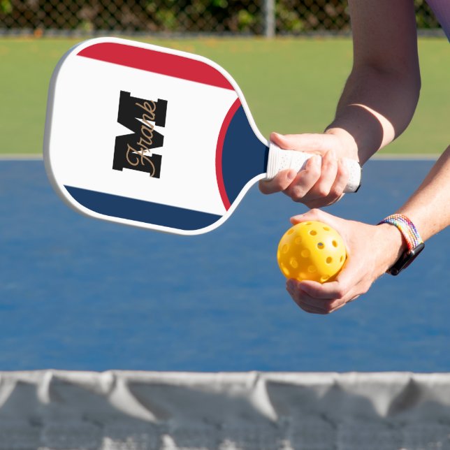 Custom Name Monogrammed Personalised French Flag Pickleball Paddle (Insitu)