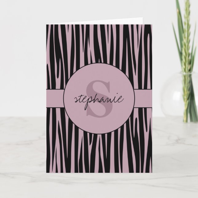 Custom Name Monogrammed Zebra stripes pattern Card (Front)