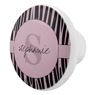 Custom Name Monogrammed Zebra stripes pattern Ceramic Knob