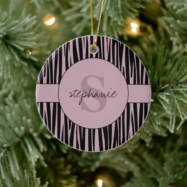 Custom Name Monogrammed Zebra stripes pattern Ceramic Tree Decoration (Tree)
