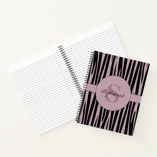 Custom Name Monogrammed Zebra stripes pattern Notebook (Inside)