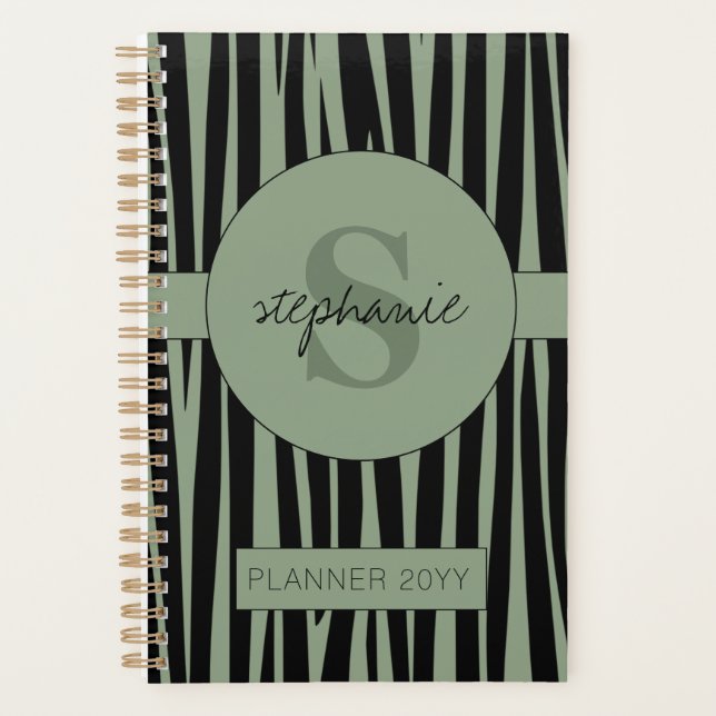 Custom Name Monogrammed Zebra stripes pattern Planner (Front)