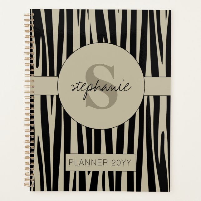 Custom Name Monogrammed Zebra stripes pattern Planner (Front)
