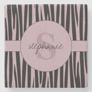 Custom Name Monogrammed Zebra stripes pattern Stone Coaster