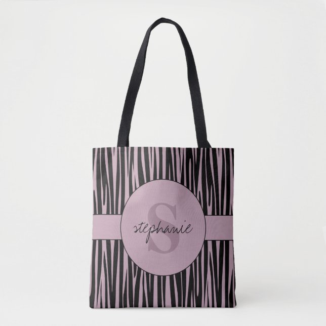Custom Name Monogrammed Zebra stripes pattern Tote Bag (Front)