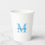 Custom Name Monograms Blue Baby Showers Birthdays Paper Cups<br><div class="desc">Designed with text templates for monogrammed initial & name which you can customise! Great for baby showers,  birthdays,  bridal showers and more!</div>
