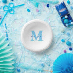 Custom Name Monograms Blue Baby Showers Birthdays Paper Plate<br><div class="desc">Designed with text templates for monogrammed initial & name which you can customise! Great for baby showers,  birthdays,  bridal showers and more!</div>