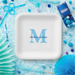 Custom Name Monograms Blue Baby Showers Birthdays Paper Plate<br><div class="desc">Designed with text templates for monogrammed initial & name which you can customise! Great for baby showers,  birthdays,  bridal showers and more!</div>