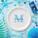 Custom Name Monograms Blue Birthdays Baby Showers Paper Plate<br><div class="desc">Designed with text templates for monogrammed initial & name which you can customise! Great for baby showers,  birthdays,  bridal showers and more!</div>