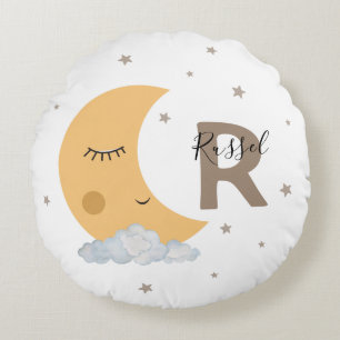 Custom Name Moon Nursery Pillow in Brown Tan Cute