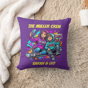 Custom Name Mother Son Skater Purple Birthday Gift Cushion