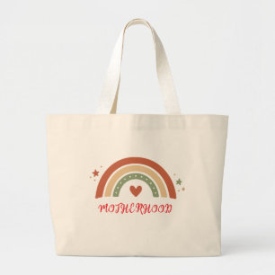 Custom Name Motherhood Boho Rainbow Cotton Tote Ba