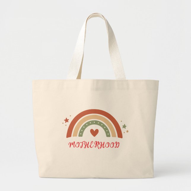 Custom Name Motherhood Boho Rainbow Cotton Tote Ba (Front)