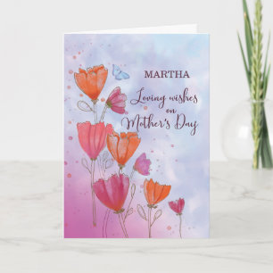 Custom Name Mothers Day Love with Orange and Pink Card