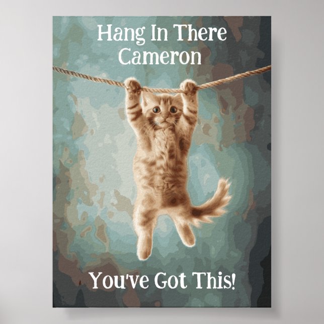 Custom Name Motivational Funny Hang in There Cat  Poster (Front)