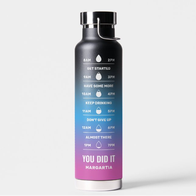 Custom Name Motivational Time Maker Reminder Water Bottle (Left)