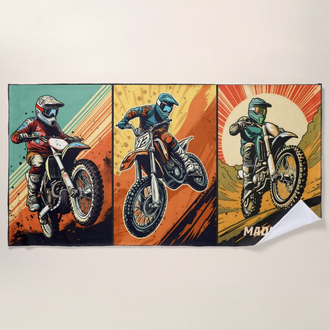 Custom Name Motocross Beach Towel (Front)