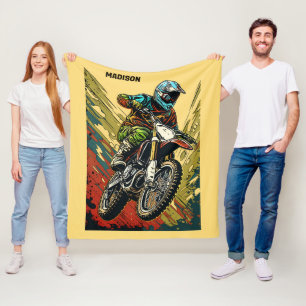 Custom Name Motocross Fleece Blanket