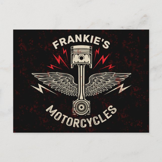 Custom NAME Motorcycle Piston Wings Biker Garage Postcard (Front)