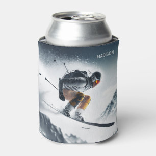 Custom Name Mountain Skier Can Cooler