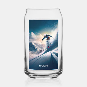 Custom Name Mountain Skier Can Glass