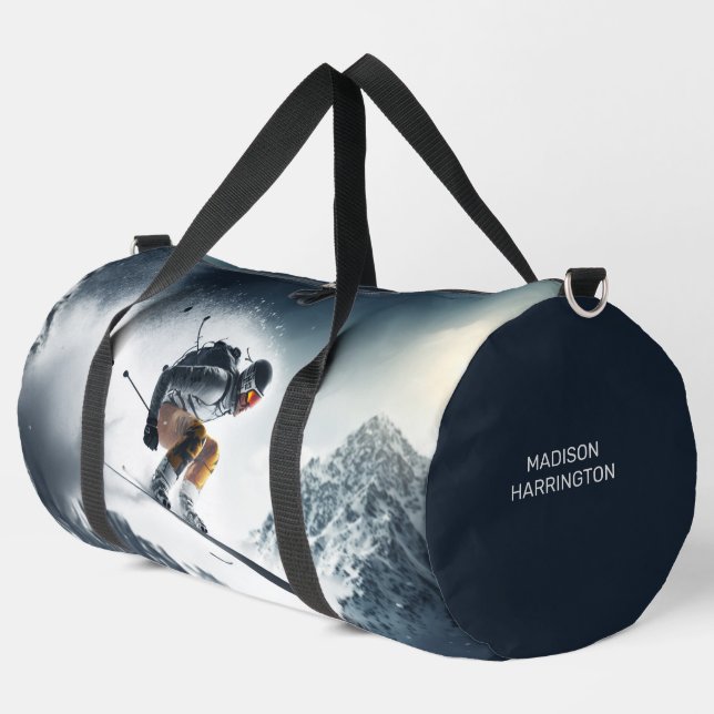 Custom Name Mountain Skier Duffle Bag (Left Corner)