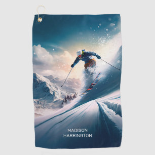 Custom Name Mountain Skier Golf Towel