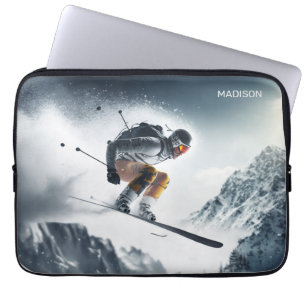 Custom Name Mountain Skier Laptop Sleeve