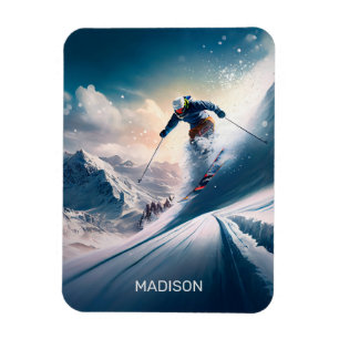 Custom Name Mountain Skier Magnet