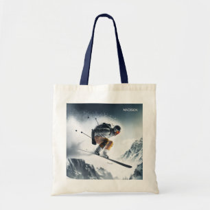 Custom Name Mountain Skier Tote Bag