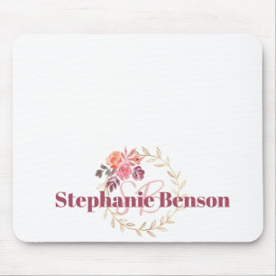 Custom Name Mousepad Beautiful Watercolor Floral
