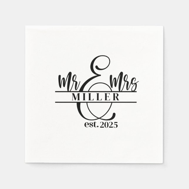 Custom Name Mr. & Mrs. Paper Napkin (Front)