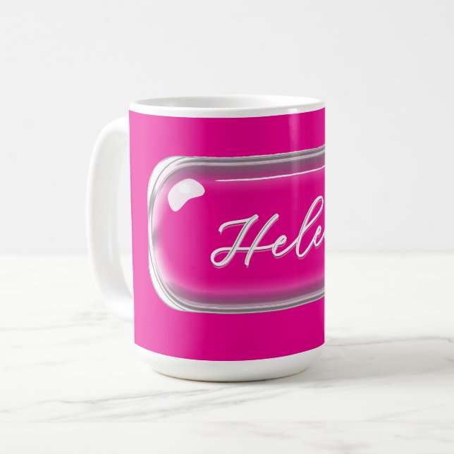 Custom Name Mug – Bright Colourful Glass Lens (Front Left)