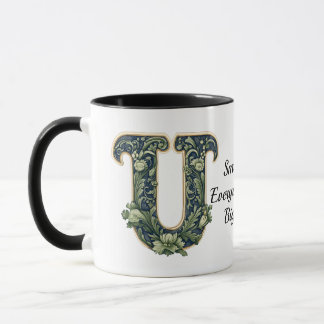 Custom Name Mug with Green Leaf Monogram
