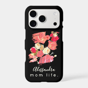 Custom Name Mum Life Black Floral Red White Roses